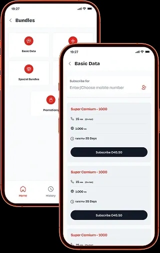 ComCash bundles and data purchase screens