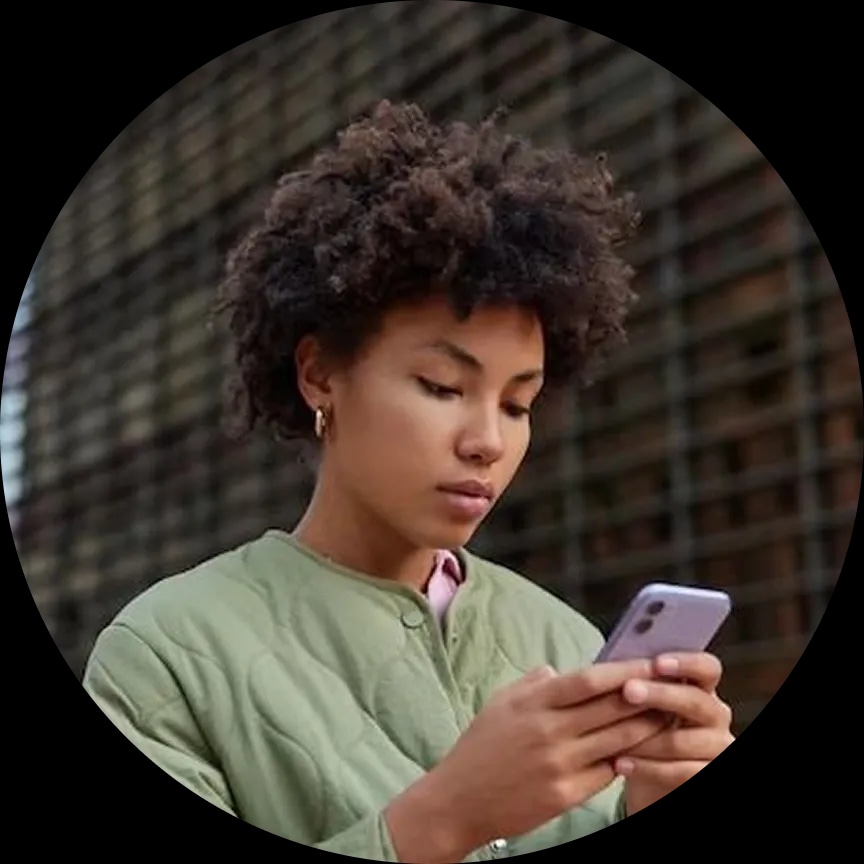 A customer using her mobile phone
